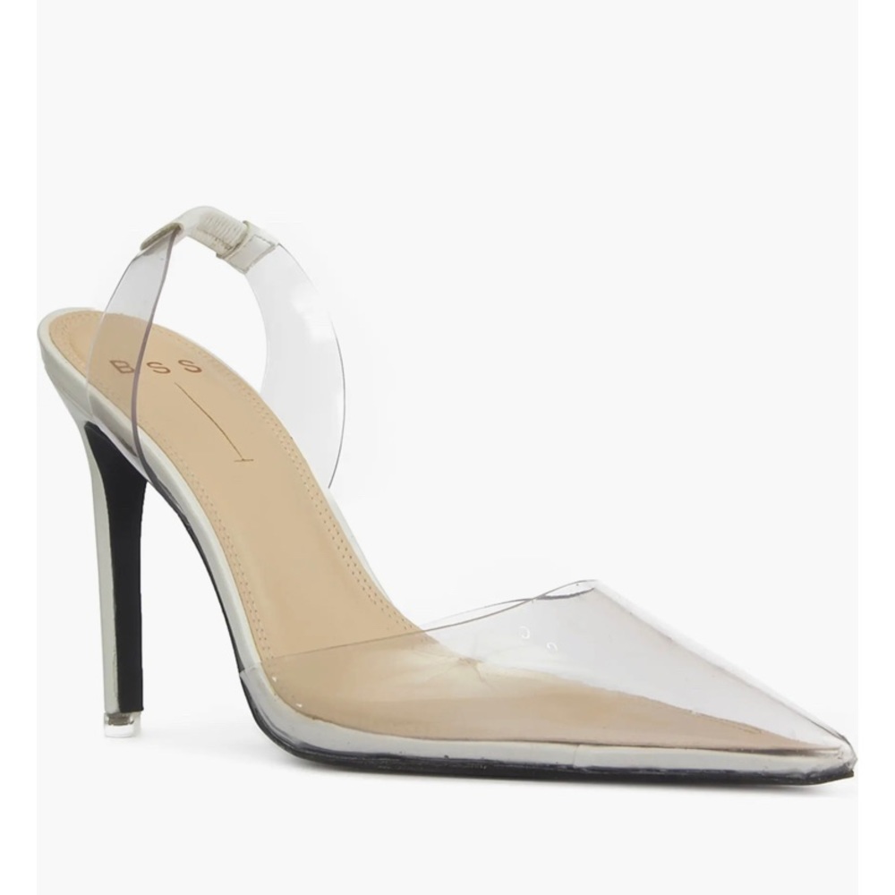 Black Suede Studio, Millie, clear stiletto heel, new Size: 7.5US